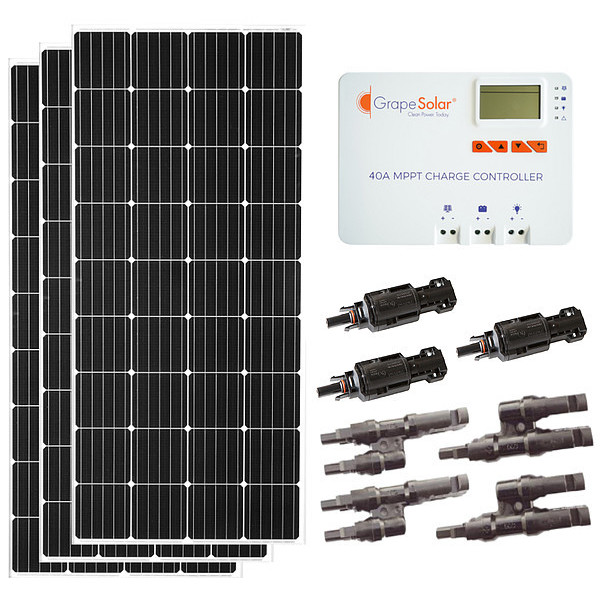 Grape Solar Monocrystalline Solar Panel Kit, 200 W, 20.3V DC, 9.85 A, 36 Cells, 4mm PV GS-600-KIT-MPPT
