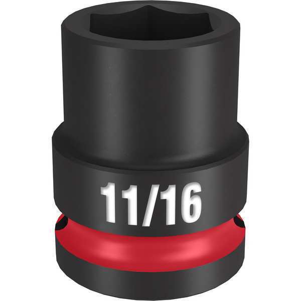 Milwaukee Tool 1/2" Drive Standard Impact Socket 11/16 in Size, Standard Socket, Black Phosphate 49-66-6205