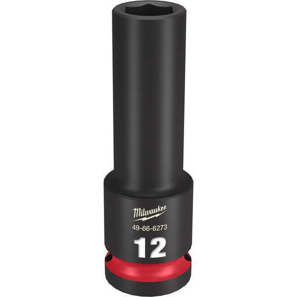 Milwaukee Tool 1/2" Drive Deep Impact Socket 12 mm Size, Deep Socket, Black Phosphate 49-66-6273