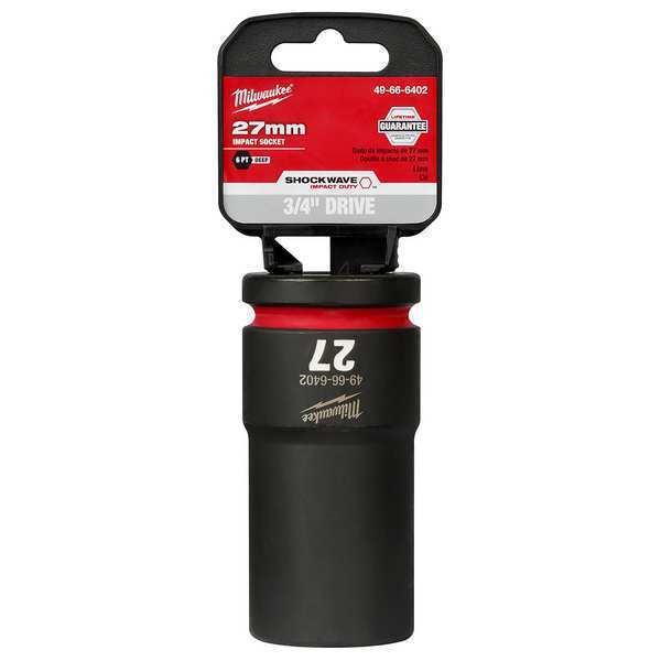 Milwaukee Tool 3/4" Drive Deep Impact Socket 27 mm Size, Deep Socket, Black Phosphate 49-66-6402