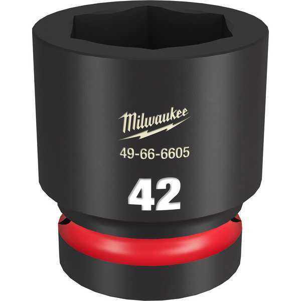 Milwaukee Tool 1" Drive Standard Impact Socket 42 mm Size, Standard Socket, Black Phosphate 49-66-6605