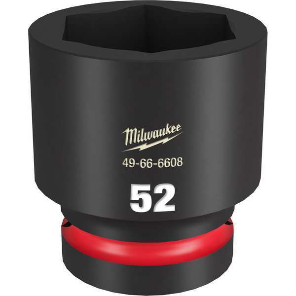 Milwaukee Tool 1" Drive Standard Impact Socket 52 mm Size, Standard Socket, Black Phosphate 49-66-6608