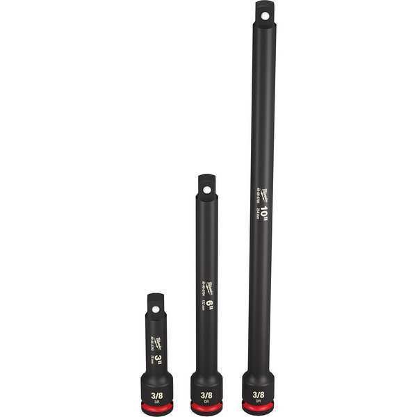 Milwaukee Tool 3/8" Drive IMPACT EXTENSION SET, 3 pcs, Black Phosphate, 3 in, 6 in, 10 in L 49-66-6714