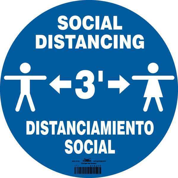 Condor COVID 19 Social Distancing Floor Sign, 12 in H, 12 in W, Vinyl, English, Spanish, 61KJ34 61KJ34
