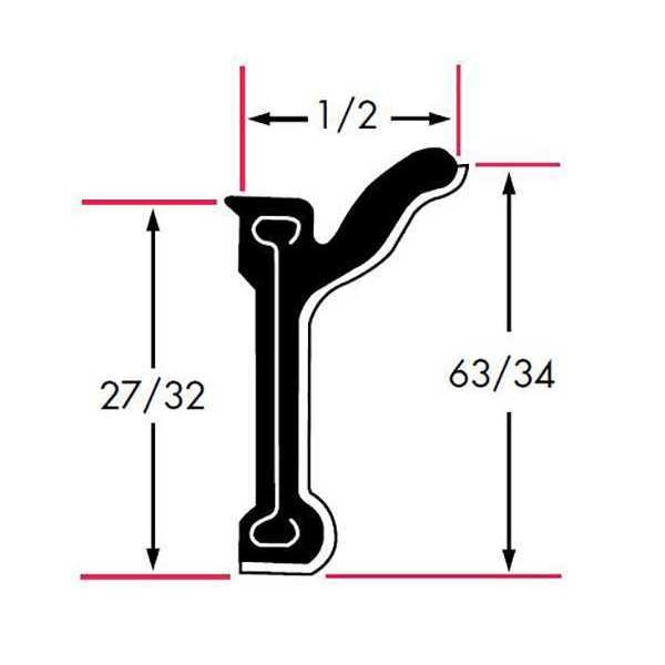 Fairchild Edge Grip Seal, Rubber, 8 ft Length, 0.5 in Overall Width, Style: Beltline Weatherstrip 1457-4X2