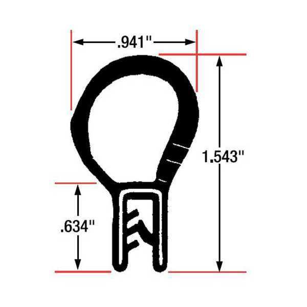 Fairchild Edge Grip Seal, EPDM, 10 ft Length, 0.941 in Overall Width, Style: Top Bulb 1812-10