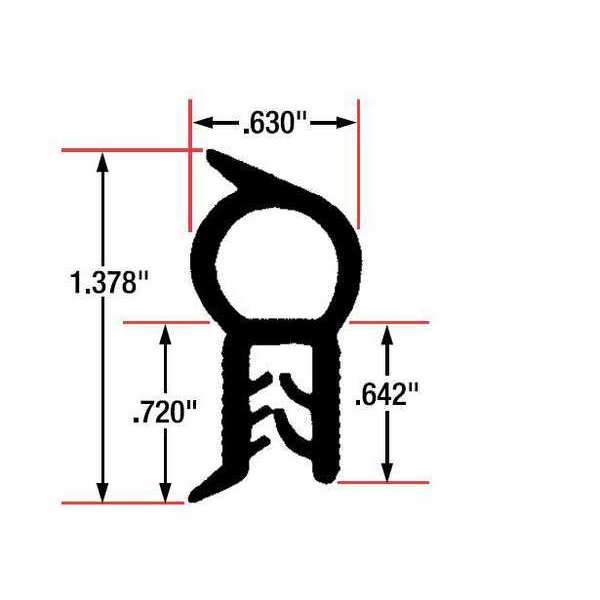 Fairchild Edge Grip Seal, EPDM, 10 ft Length, 0.63 in Overall Width, Style: Top Bulb 1820-10