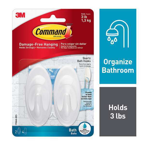 Command Quartz Terrace Hook, Plastic, Quartz, PK2 17086Q-BES