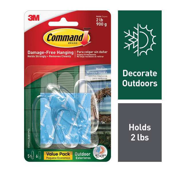 Command Outdoor Window Hook, Plastic, Clear, PK5 17091CLRAWVPES