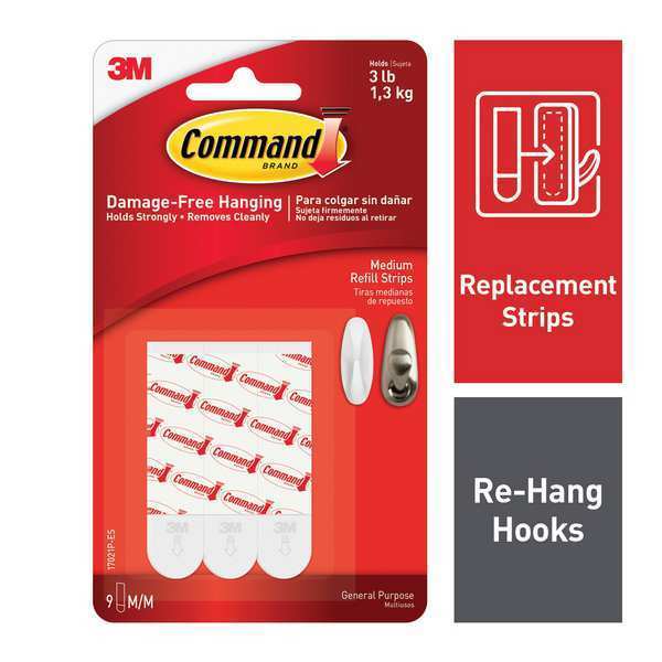 Command Refill Strip, Foam, White, PK9 17021P-ES