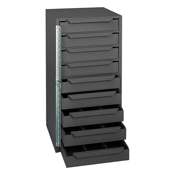 Durham Mfg Storage Cabinet, 24 1/2 in H, 12 5/8 in W, 12 1/8 in D, 9 Drawers, 1 Shelves, Steel, Gray 611-95