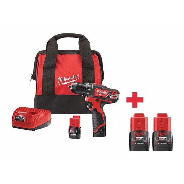 Milwaukee Tool Drill Kit, Cordless, 2,000 RPM, 18V DC 2407-22, 48-11-2411