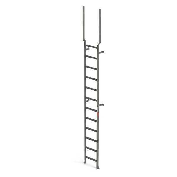 Ega Vertical Ladder, 12 Rungs, With Handrail Extensions, 15'3" Overall Height, 16"W Steps MVMS12EX