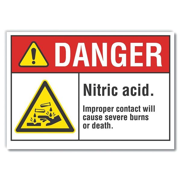 Lyle Nitric Acid Danger Label, 5 in H, 7 in W, Polyester, Horizontal Rectangle, English, LCU4-0005-ND_7X5 LCU4-0005-ND_7X5