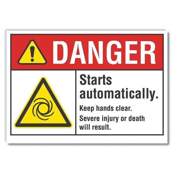Lyle Hands Clear Danger Reflective Label, 5 in Height, 7 in Width, Reflective Sheeting, English LCU4-0021-RD_7X5