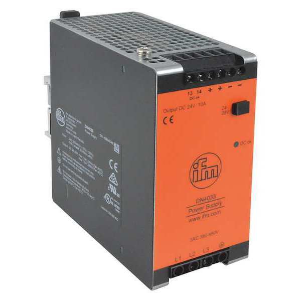 Ifm Power Supply, 380 to 480V AC, 24V DC, 240W, 10A, DIN Rail DN4033