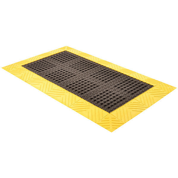 Notrax Interlocking Drainage Mat, Black/Yellow, 3 Ft W x 5 Ft L, 1 In Thick 620S0035BY