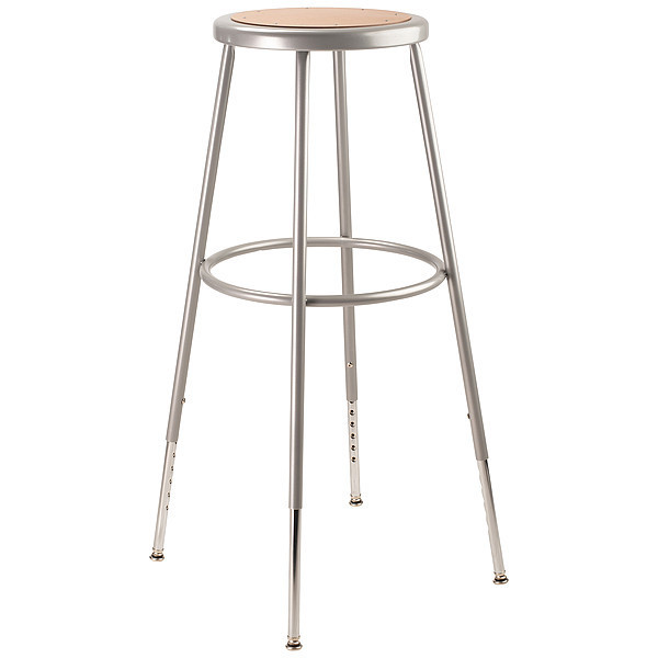 National Public Seating Round Stool, Height Range 31" to 39", Masonite Board Gray 6230H