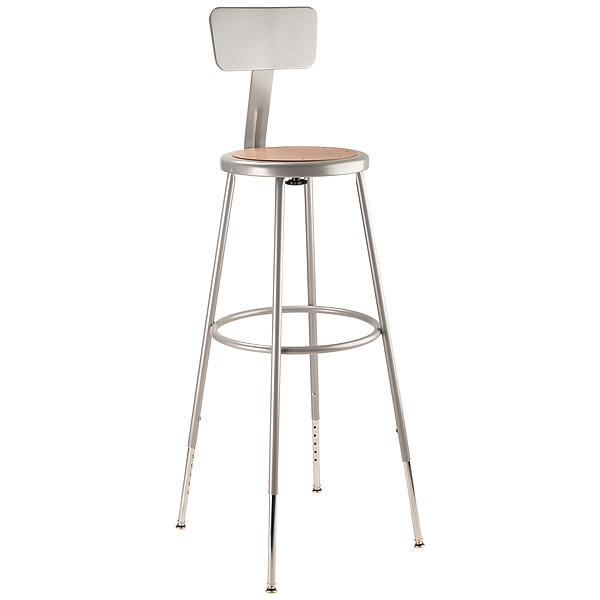 National Public Seating Round Stool with Backrest, Height 31" to 39"Gray 6230HB