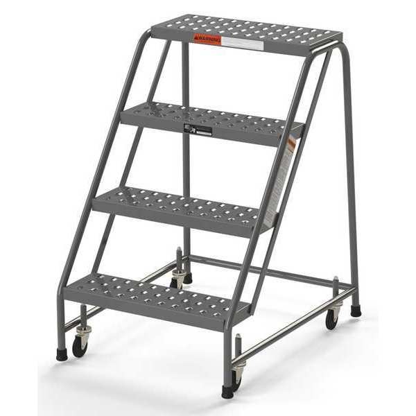 Ega Industrial Rolling Ladder, 4 Steps, 24"W Perforated Tread, No Handrails, 450 lbs. Capacity B4026SU