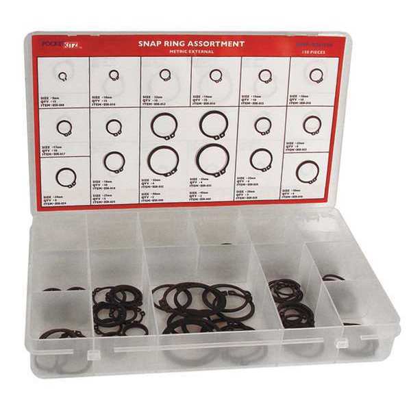 G.L. Huyett External Retaining Ring Assortment, Carbon Spring Steel, Phosphate Finish, 150 Pieces, 18 Sizes DISP-DSH150