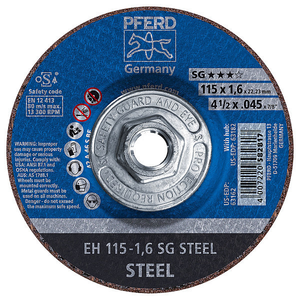 Pferd 4-1/2" x .045" Cut-Off Wheel, 5/8-11 Thd. - SG STEEL - Type 27 63182