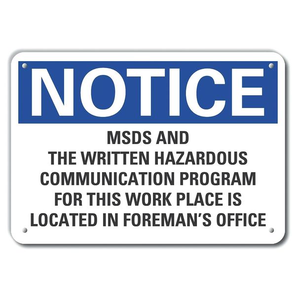 Lyle Msds Info Notice Sign, 10x14in, Plastic LCU5-0305-NP_14X10