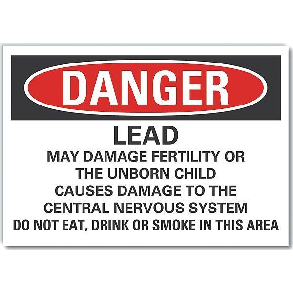 Lyle Lead Hazard  Danger Reflective Label, 3 1/2 in Height, 5 in Width, Reflective Sheeting, English LCU4-0719-RD_5X3.5