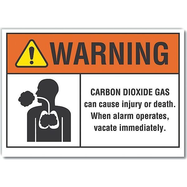 Lyle Carbon Dioxide Warning Label, 3 1/2 in H, 5 in W, Polyester, Horizontal, LCU6-0017-ND_5X3.5 LCU6-0017-ND_5X3.5