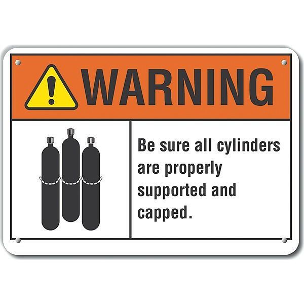 Lyle Aluminum Cylinder Handling Warning Sign, 7 in H, 10 in W, Vertical Rectangle, LCU6-0018-NA_10X7 LCU6-0018-NA_10X7