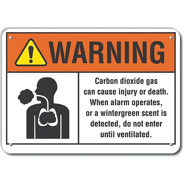 Lyle Plastic Carbon Dioxide Warning Sign, 7 in H, 10 in W, Vertical Rectangle, LCU6-0016-NP_10X7 LCU6-0016-NP_10X7