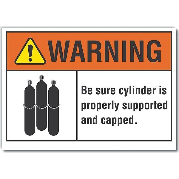 Lyle Cylinder Handling Warning Label, 10 in H, 14 in W, Polyester, Horizontal, LCU6-0020-ND_14X10 LCU6-0020-ND_14X10