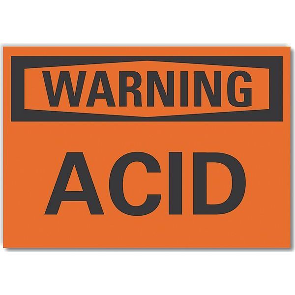 Lyle Acid Warning Reflective Label, 10 in Height, 14 in Width, Reflective Sheeting, Horizontal Rectangle LCU6-0069-RD_14X10
