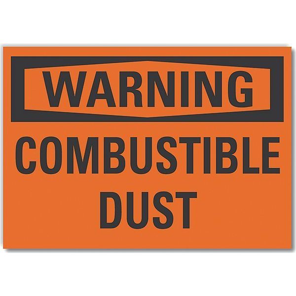 Lyle Combustible Dust Warning Reflective Label, 5 in Height, 7 in Width, Reflective Sheeting, English LCU6-0089-RD_7X5