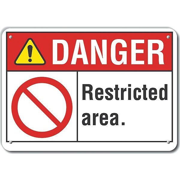 Lyle Aluminum Restricted Area Danger Sign, 7 in Height, 10 in Width, Aluminum, Vertical Rectangle LCU4-0123-NA_10X7