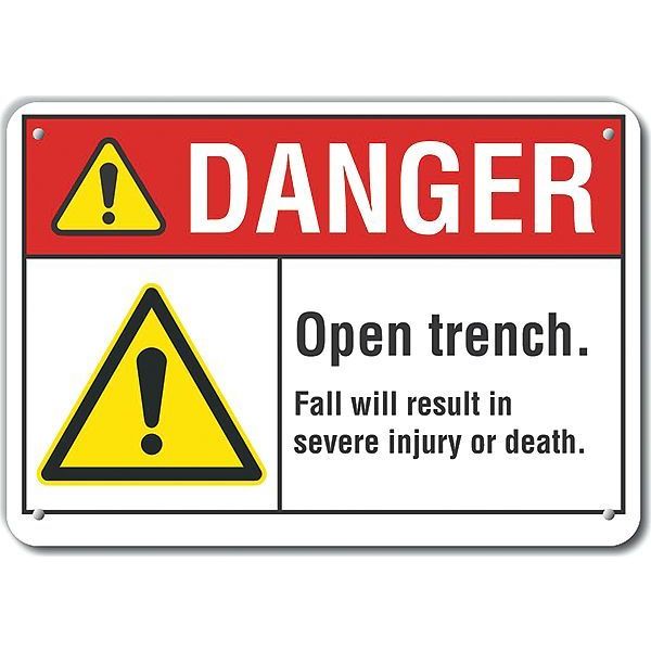 Lyle Aluminum Open Trench Danger Sign, 10 in Height, 14 in Width, Aluminum, Horizontal Rectangle LCU4-0079-NA_14X10