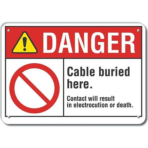 Lyle Plastic Buried Cable Danger Sign, 7 in H, 10 in W, Vertical Rectangle, LCU4-0113-NP_10X7 LCU4-0113-NP_10X7