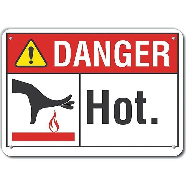 Lyle Plastic Hot Danger Sign, 10 in Height, 14 in Width, Plastic, Horizontal Rectangle, English LCU4-0161-NP_14X10