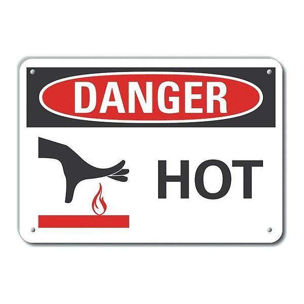 Lyle Aluminum Hot Danger Sign, 7 in H, 10 in W, Aluminum, Vertical Rectangle, LCU4-0257-NA_10X7 LCU4-0257-NA_10X7