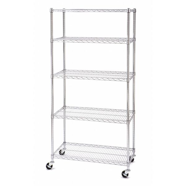 Seville Classics Wire Shelving Unit, 18"D x 36"W x 72"H, 5 Shelves, Chrome SHE18370BZ