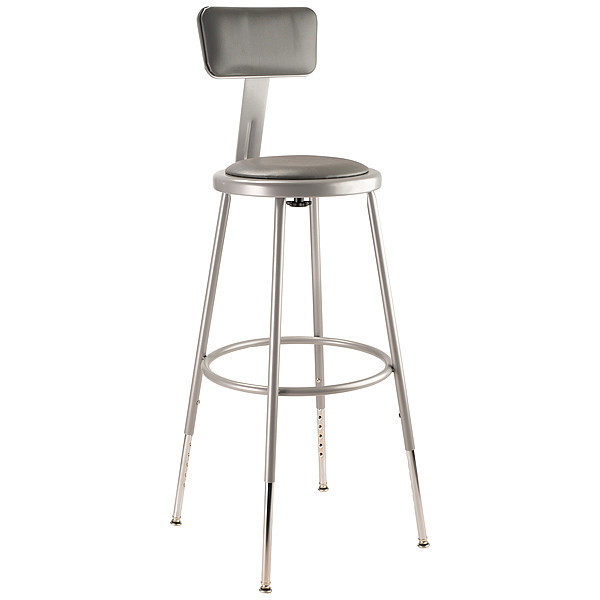 National Public Seating Round Stool with Backrest, Height 25" to 33"Gray 6424HB