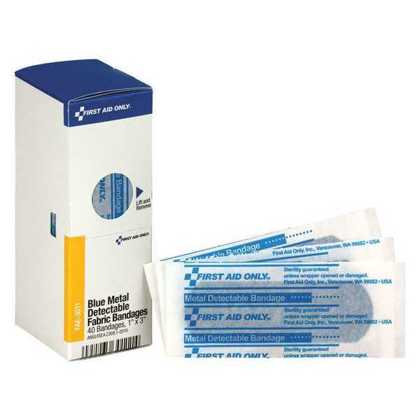 First Aid Only First Aid Kit Refill, 1"X3" Blue Metal Detectable Bandages, 40 Per Box FAE-3011