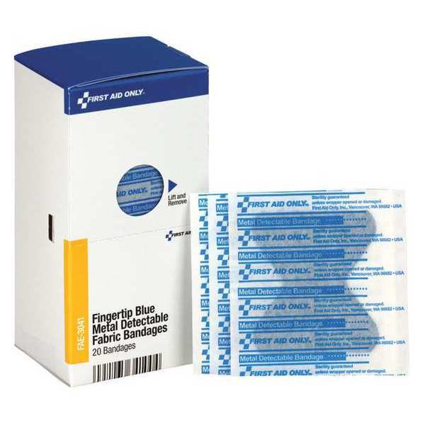 First Aid Only First Aid Kit Refill, Fingertip Blue Metal Detectable Bandages, 20 Per Box FAE-3041