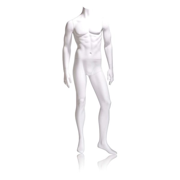 Econoco Mondo Mannequins Gene White Male Headless Mannequin, Pose 2 W/ base GEN-2-HL