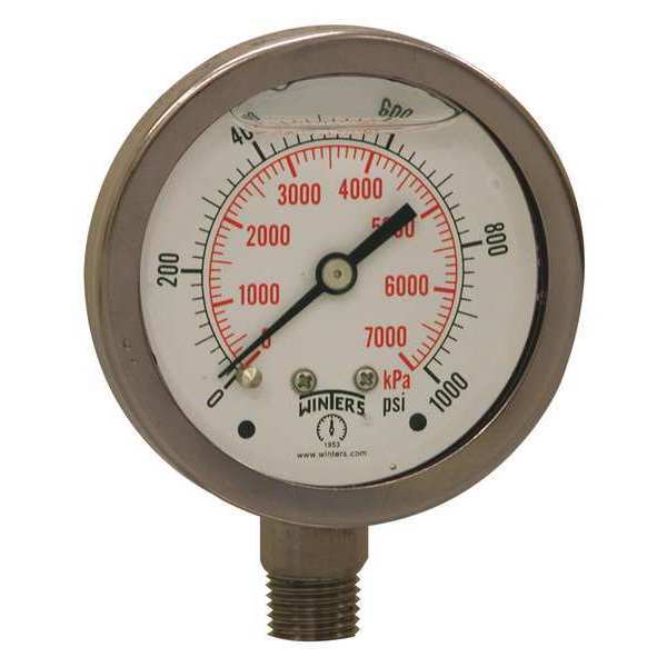 Winters Filled Ss/Ss Gauge2.5 1/4Lm 1000 psi/Kpa PFP829