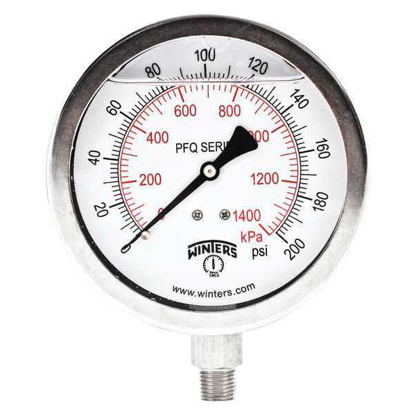 Winters Qual Ss/Ss Gauge 4" 1/4 Lm 0-200 psi/Kpa PFQ773