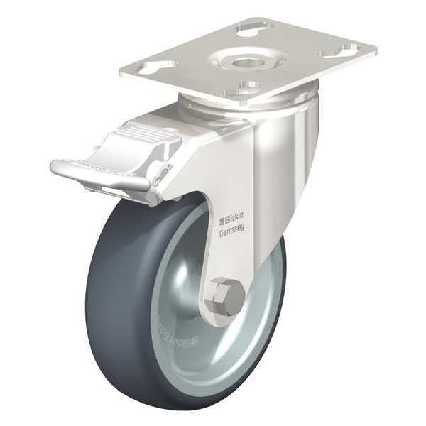 Blickle Swivel Plate Caster, TPR, 4", Brake LKPXA-TPA 101G-12-FI