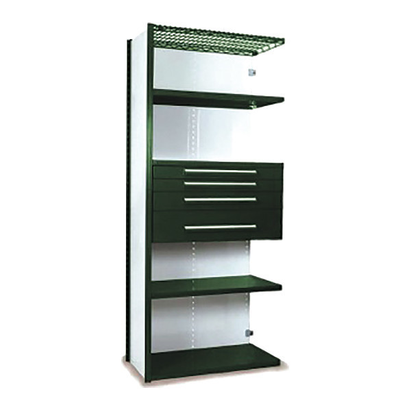 Equipto V-Grip Shelving W/ 4Drwrs/5Shlvs 7x2x3, Addon, (2)3", 4.5", 7.5" Drwrs, GN S4232VHA-GN