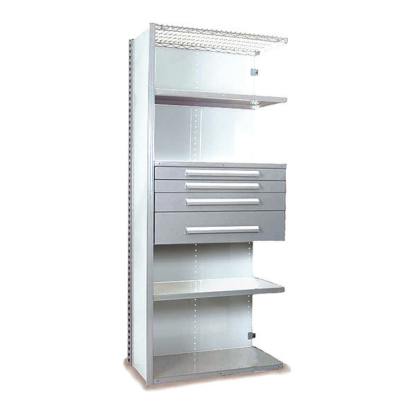 Equipto V-Grip Shelving W/ 4Drwrs/5Shlvs 7x2x3, Addon, (2)3", 4.5", 7.5" Drwrs, LG S4232VHA-LG