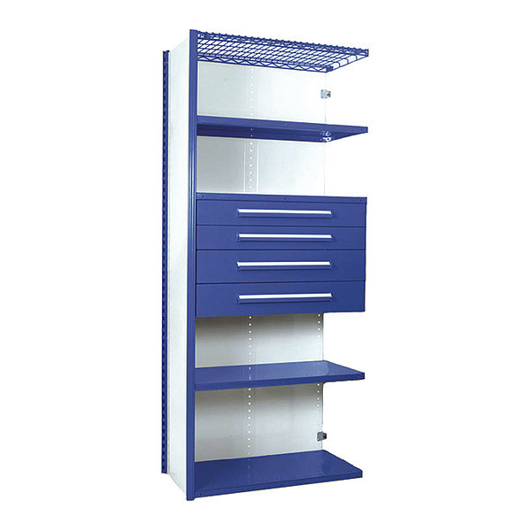 Equipto V-Grip Shelving W/ 4Drwrs/5Shlvs 7x1.5x4, Addon, 3", 4.5", 6", 7.5"Drwrs, BL S4240VHA-BL